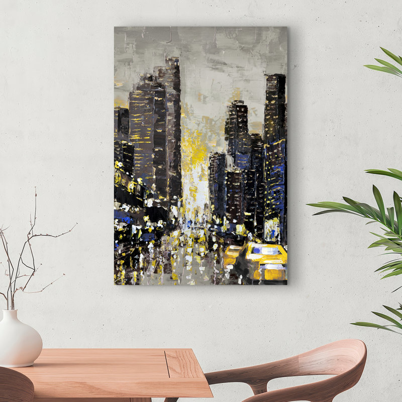 Toile abstraite jaune «City» | Décoration de chambre à coucher