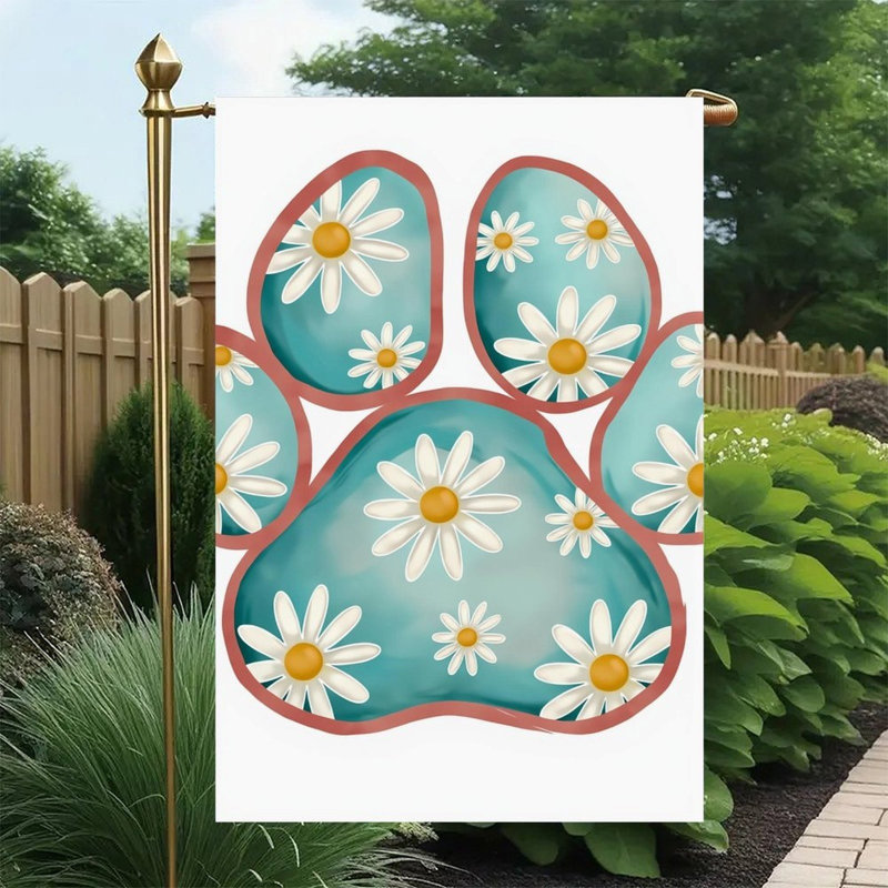 Drapeau Daisy Paw Print, sarcelle 12 po x 18 po / 30 x 45 cm