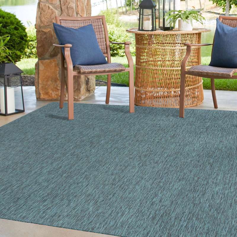 Tapis bleu sarcelle intérieur / extérieur Sevim, Rectangle 7 pi 10 po x 10 pi