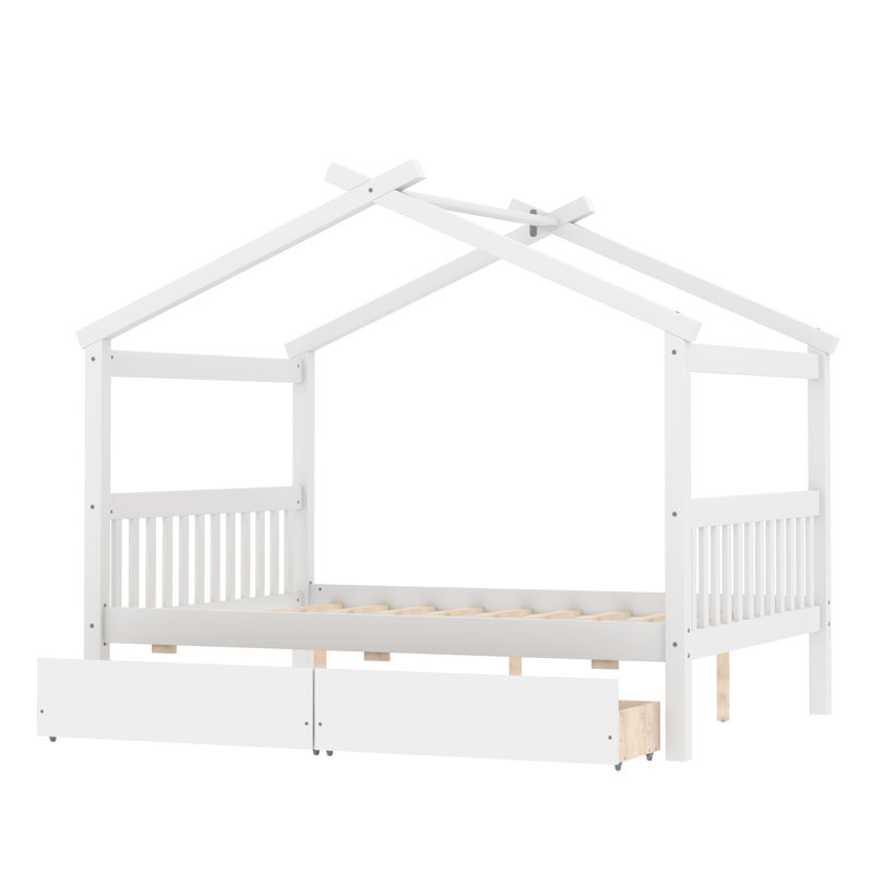 Lit maison avec tiroirs, Blanc