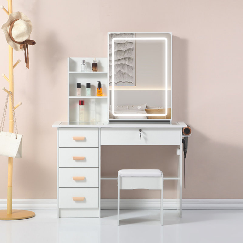 Coiffeuse de maquillage avec miroir et rangement pour la chambre à coucher