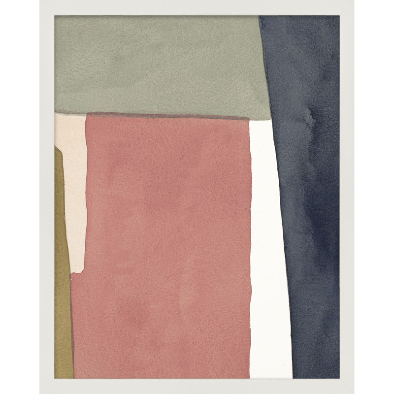 Art mural rose chaud et indigo, Papier avec cadre blanc, H 38 po x l 30 po x P 1,25 po