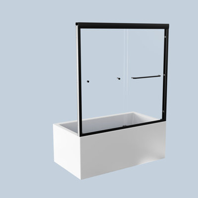 Semi- Tub Shower Door, 6Mm Glass, Matte Black, Material 56"-60"W X 58"H Tempered Construction