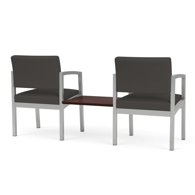 Structure tandem 2 places avec table centrale en acier Lenox, Argent / noyer cacao, Cocoa Walnut