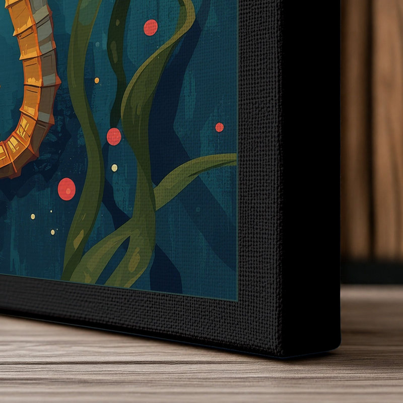 Striped Seahorse Coastal - Wrapped Canvas, 30x20 - 76.2 x 50.8 cm, Black Border