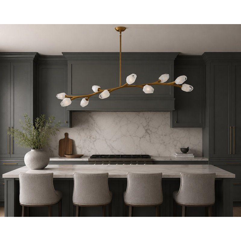 Lustre linéaire en cristal 10 lumières Dreanda, Laiton vieilli naturel