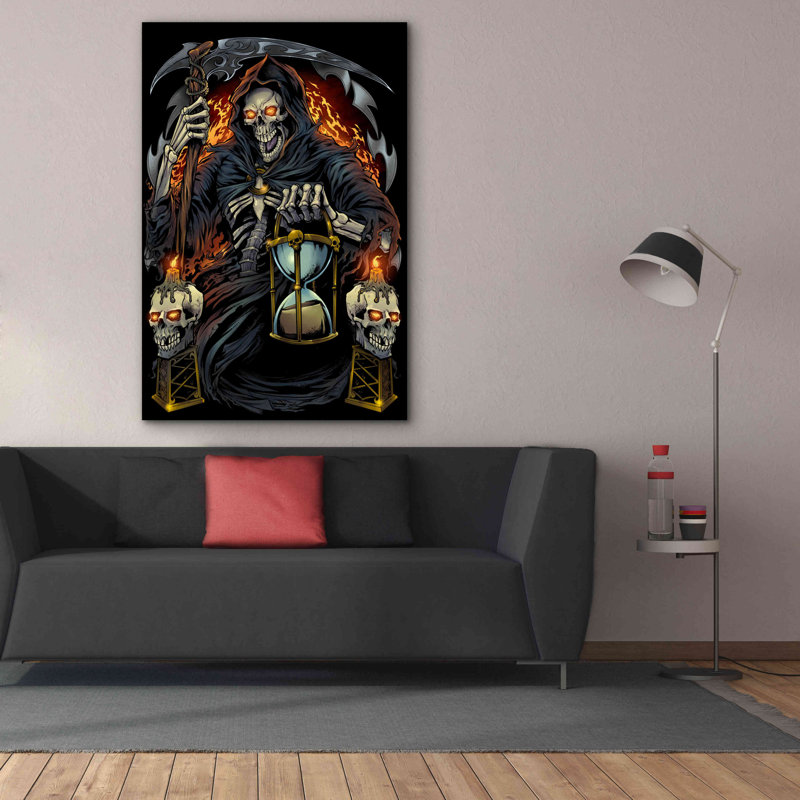 Aatiqa " Grim Reaper With Hourglass ", 60" H x 40" W x 1.5" D