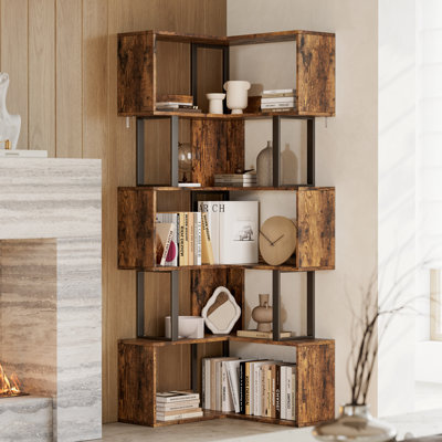 Space-Saving L-Shaped 6-Tier Corner Bookshelf