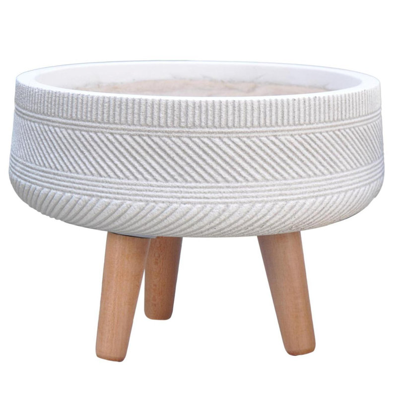 Multi-Directional Striped Tray Planter with Feet, 28cm H x 44cm W x 44cm D, White