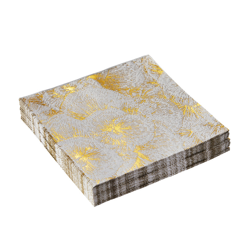 Paper Floral Square Napkin, Gold, 6.5" x 6.5"