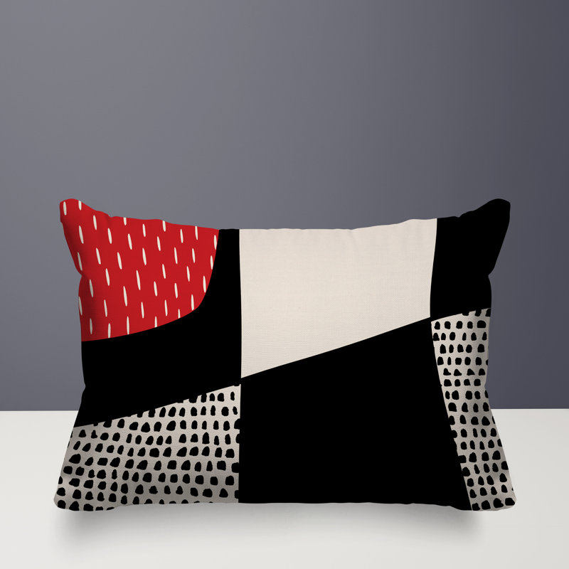 Coussin lombaire réversible intérieur / extérieur Vikka, H 14 po x l 20 po, Rouge / noir / blanc cassé