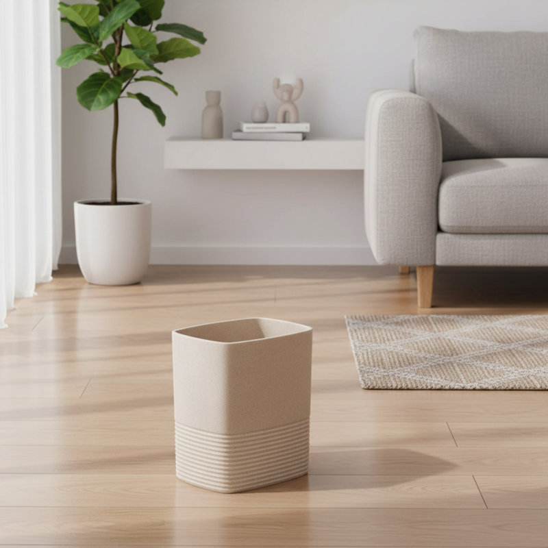 Beige Sandstone 2-Gallon Bathroom Trash Can, Sturdy And Durable, Versatile For Both Decoration And Storage.