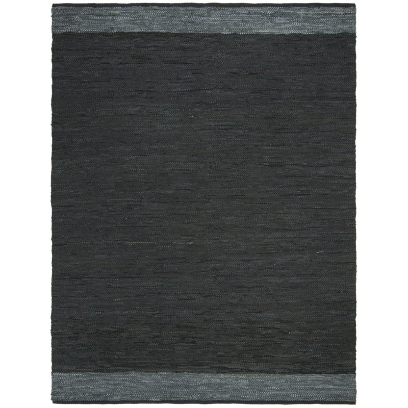 Martins Vintage Leather Hand Woven Leather And Cotton Solid Color Rug, Rectangle 2'3" x 4'