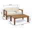 Table basse en bois et bois, rembourrage hydrofuge, dossier ouvert avec sièges à lattes, coussins imperméables beige et brun