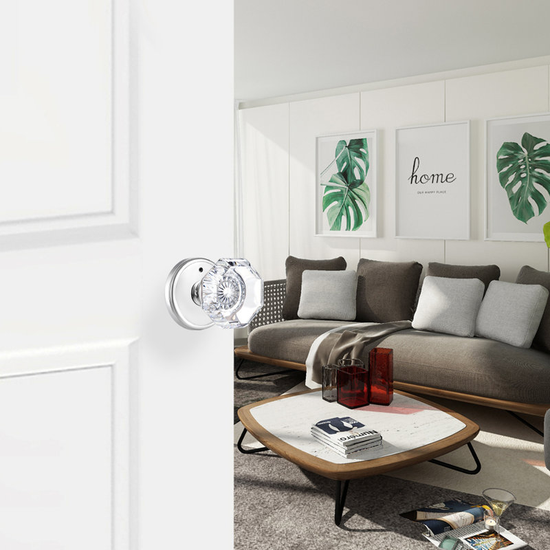 Boutons de porte d'intimité en cristal Coolnews Modern Grace Series, Chrome