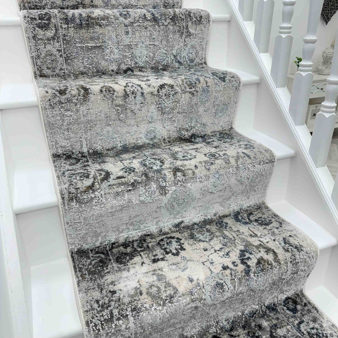 Castilla Ivory/Grey Stair Runner – Soft & Durable Carpet Runner for Stairs & Staircases, Multiple Lengths