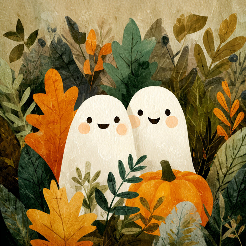 Leafy Little Ghosts Wrapped Canvas Wall Art