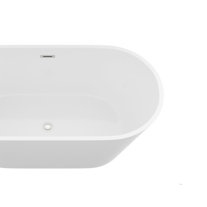 Baignoire autoportante en acrylique 63 po, baignoire autoportante 63 po, fini blanc brillant, trop-plein chromé et bonde escamotable