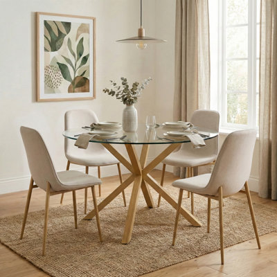 Folmar 4 - Person Dining Table Sets With 39.5'' Round Table & 4 Upholstered Fabric Chairs