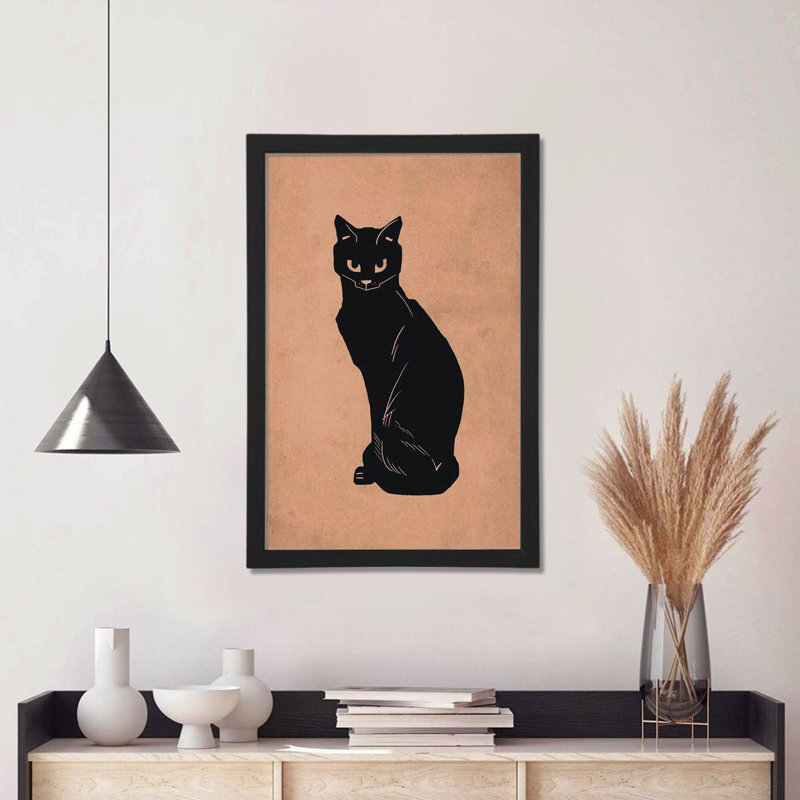 «Black Cat Silhouette», art mural encadré noir de 12 po x 18 po pour le salon de la chambre à coucher