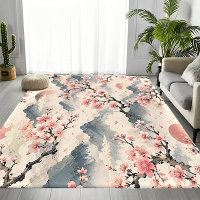Tapis Sakura Blossom, motif fleur de cerisier, tapis antidérapant lavable à la machine, décoration intérieure pour salon, chambre à coucher, entrée, porte d'entrée, cuisine, balcon, appartement