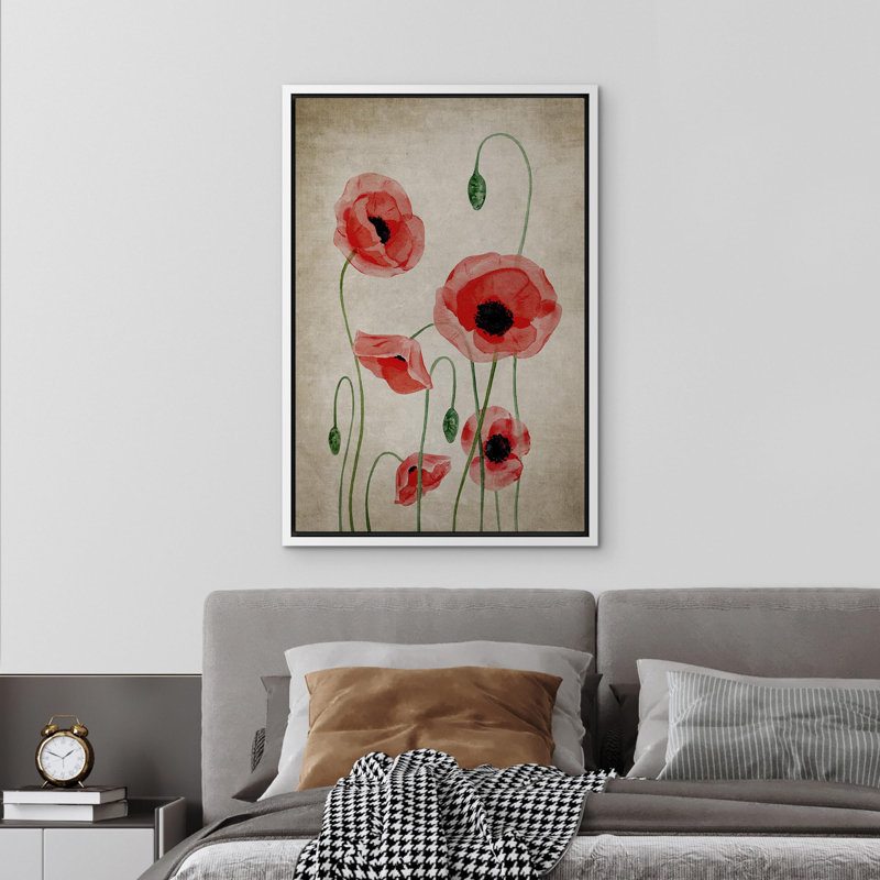 Marguerite rouge fleur grunge jardin maison de campagne moderne Art déco botanique minimal, Cadre flottant blanc