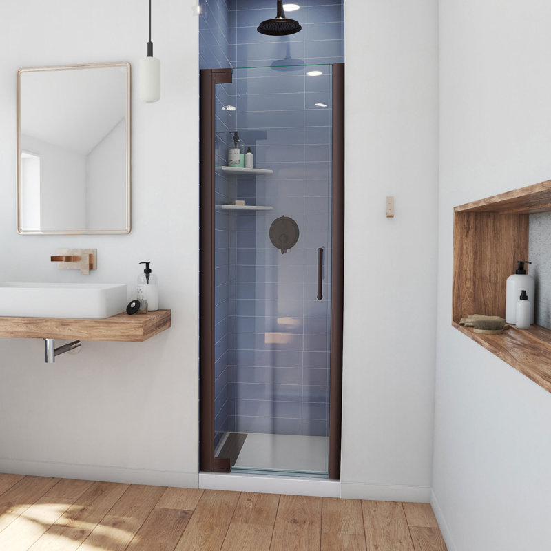 Elegance 34" W x 72" H Pivot Frameless Shower Door with Clearmax™ Technology, Oil Rubbed Bronze