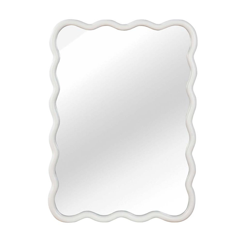 Rectangle Solid Wood Wavy Mirror, White