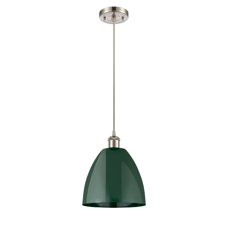 Luminaire suspendu conique 1 lumière, H 12,88 po x l 9 po x P 9 po, Vert, Nickel satiné brossé