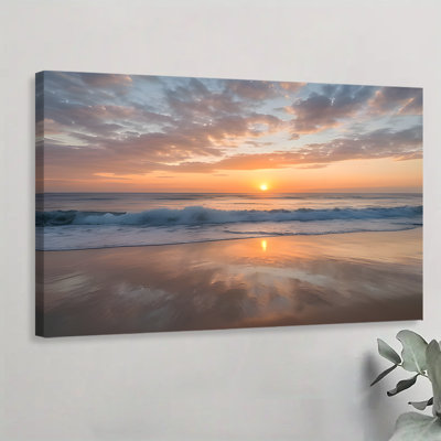 «Sunset Beach Waves», impression sur toile encadrée