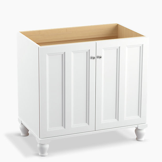 Base de meuble-lavabo 36 po Damask® seulement avec pieds de meuble et 2 portes, Lin blanc
