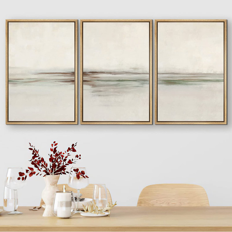 3 pièces, reproduction sur toile avec cadre flottant, H 24 po x l 48 po x P 1,5 po, Naturel