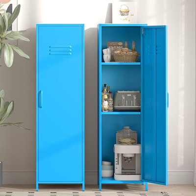Armoire de rangement en métal, casier en acier avec porte magnétique et deux tablettes réglables, casier de rangement en métal pour le bureau, la maison, la salle de sport, l'école et les employés