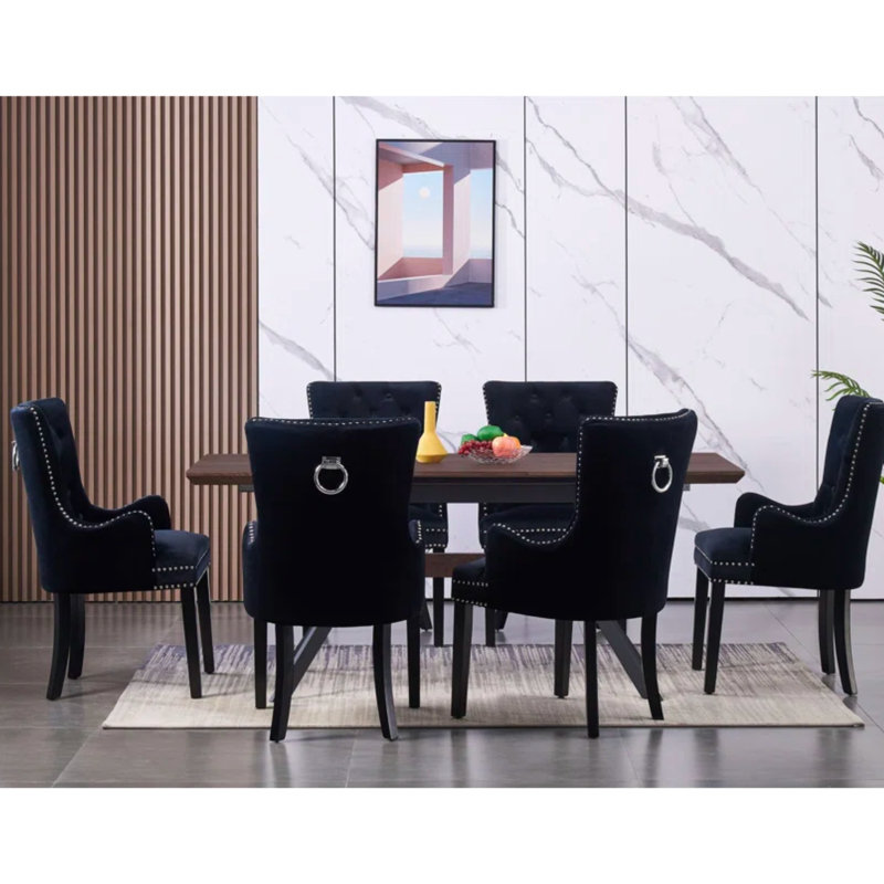 Cisco Velvet Dining Chair - Ergonomic Scoop Knockerback and Solid Wood Legs - Button back Armchair for Dining Room Living Room Restaurants