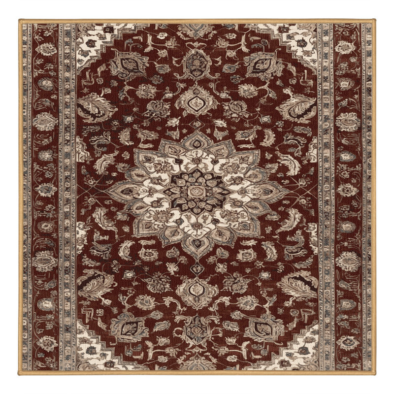 Machine Washable Persian Brown Area Rug, Square 3'