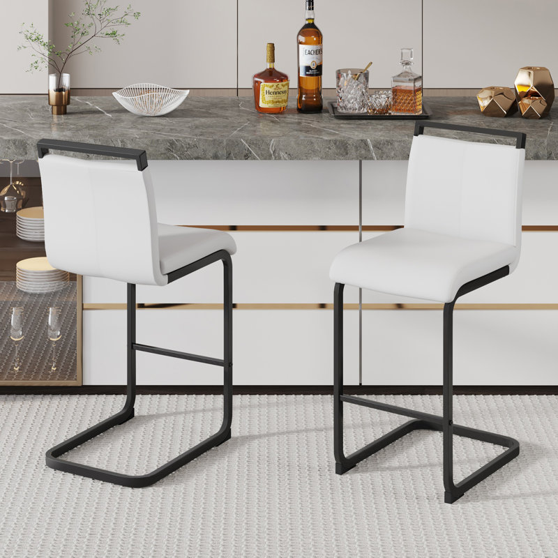 Tabouret de comptoir 2 pièces en cuir et similicuir 15,3 x 18,3 x 38 pouces, Noir / blanc