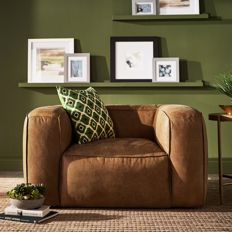 Fauteuil en cuir véritable de 48 po Dupo, Cuir véritable brun clair