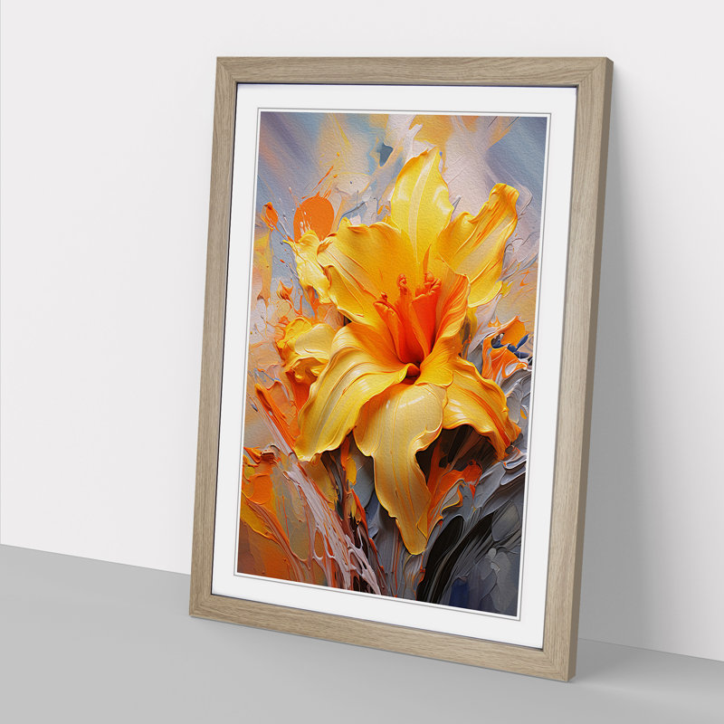 Daffodil Flower Action Painting Framed Print, 34cm H x 25cm W, Oak Framed