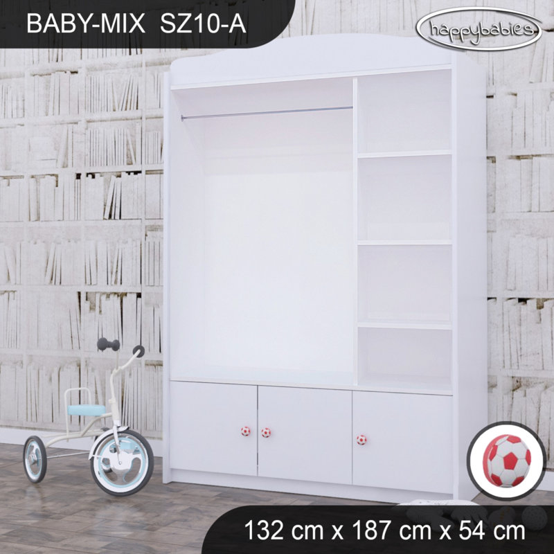 Baby 6 Door Wardrobe, Red/White