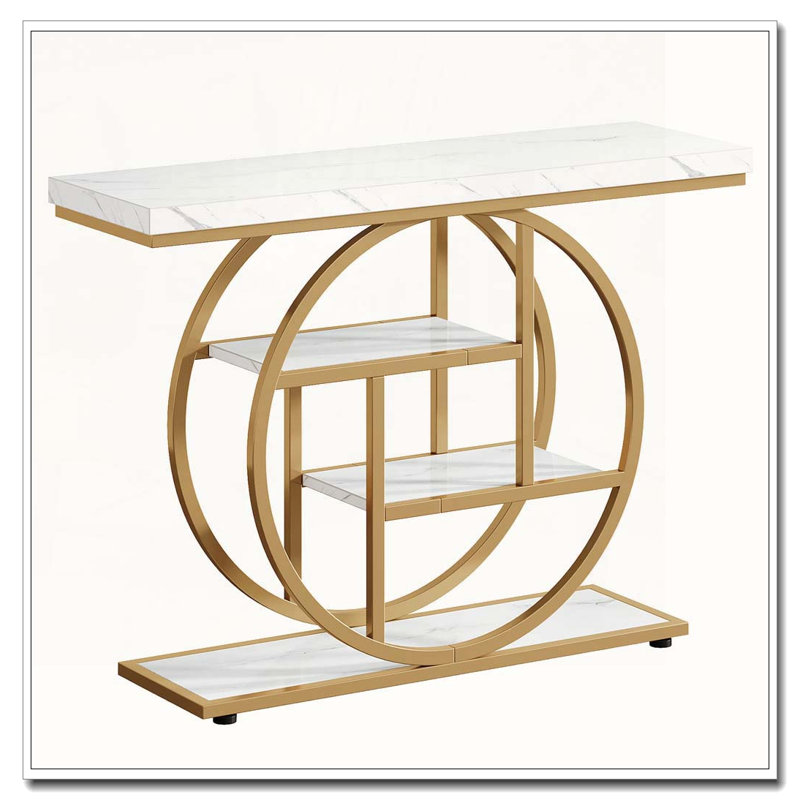 Industrial Four-Tier Console Table with Circle Base Storage