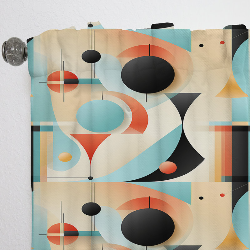 Rideau obscurcissant Mid-Century géométrique bleu et beige III - 1 panneau, L 52 po x L 90 po