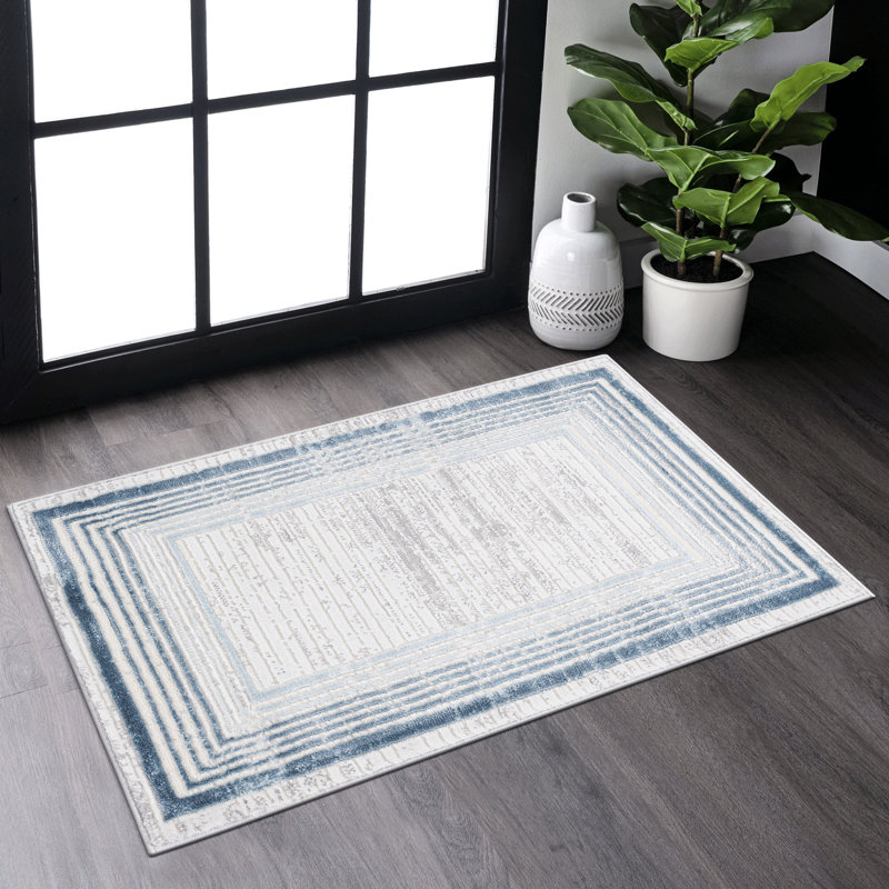 2X3 Blue// Non-Shedding Area Rug - Loom & , Stain , Ideal For Living Room, Bedroom, Dining Decoration Non-Shedding, Design
