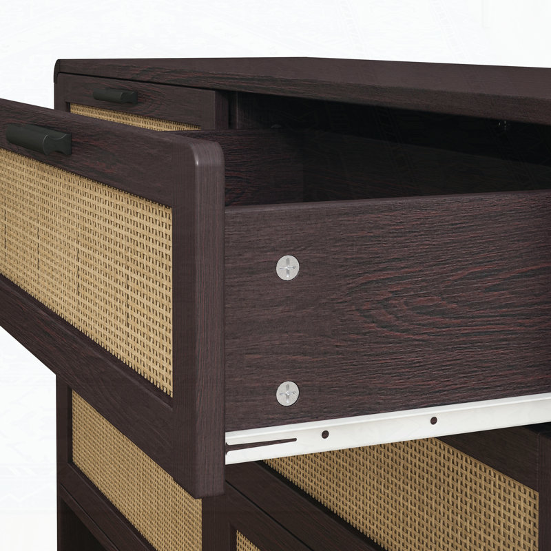 6-Drawers Rattan Storage Console Table, Reddish Brown