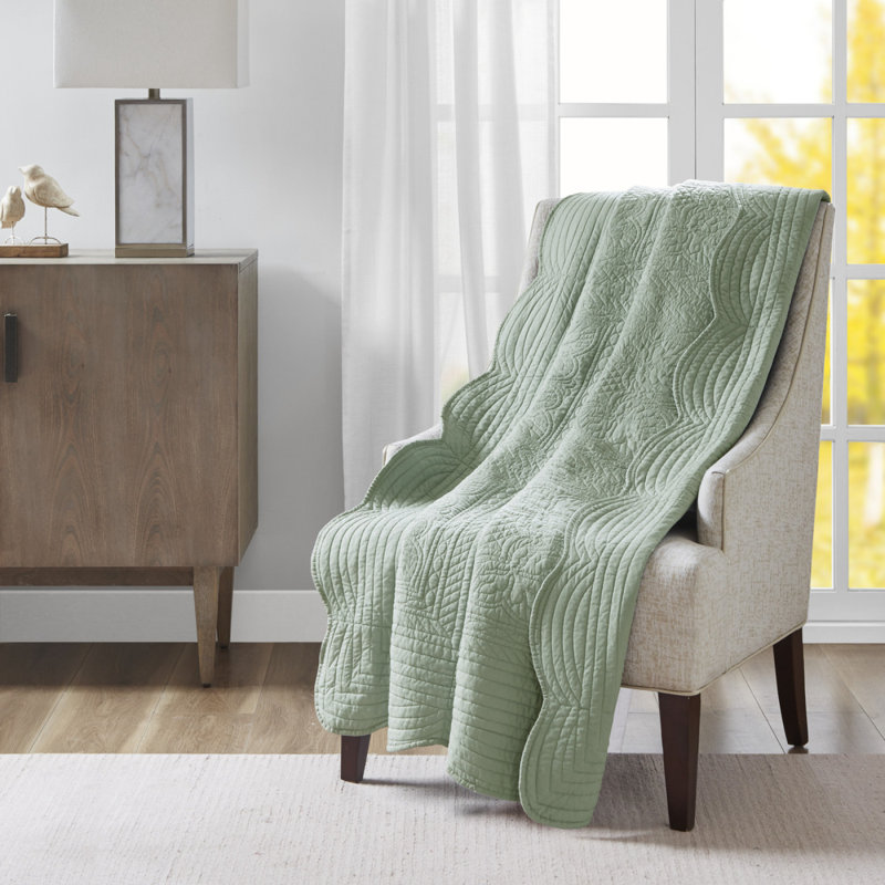 Oversized Quilted Throw With Scalloped Edges Seafoam 60X72", 71.99" L x 59.99" W, Seafoam
