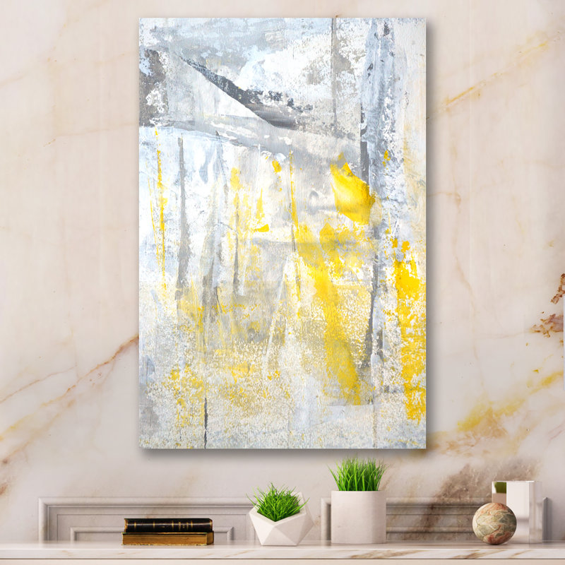 Gris et jaune, fusion abstraite, art mural moderne et contemporain sur toile, H 32 po x l 16 po x P 1 po, Toile tendue
