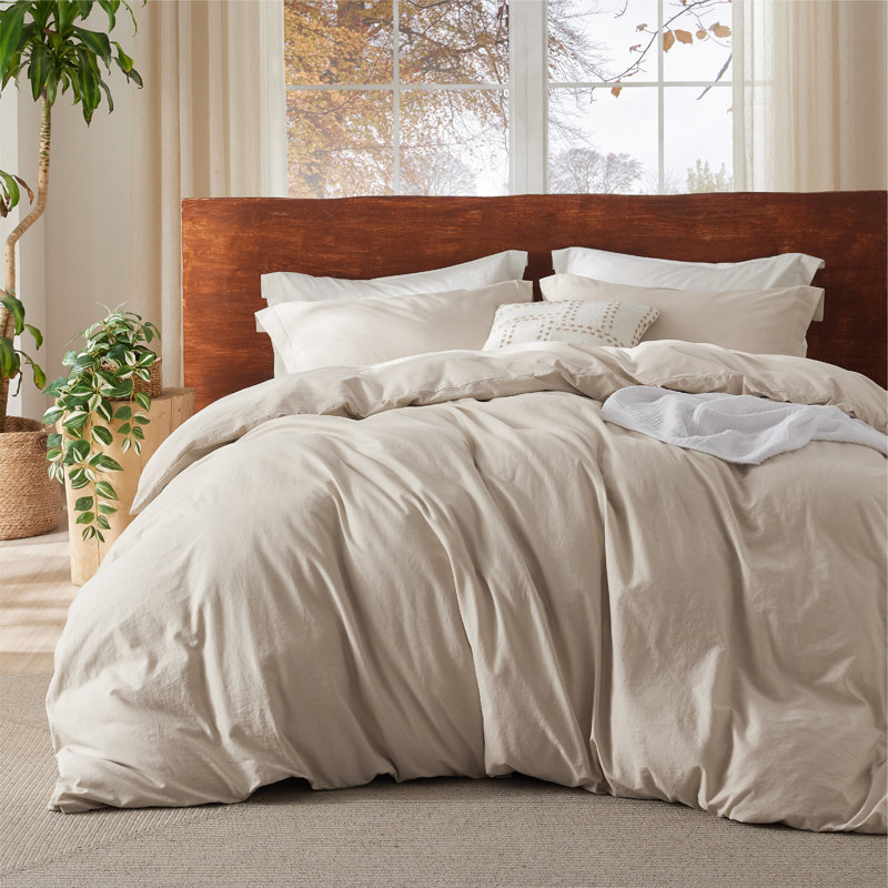 Bedsure 100% Washed Cotton Duvet Cover Set, Oversized King Duvet Cover + 2 Shams(20"*36"), Oatmeal