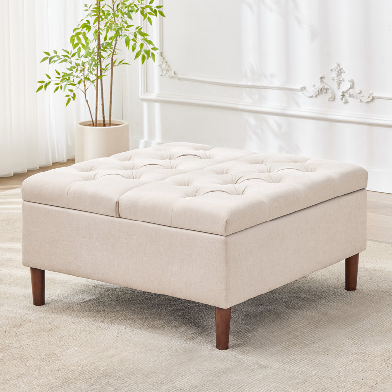 Table basse avec repose-pieds carré 35 "avec grand rangement, Beige