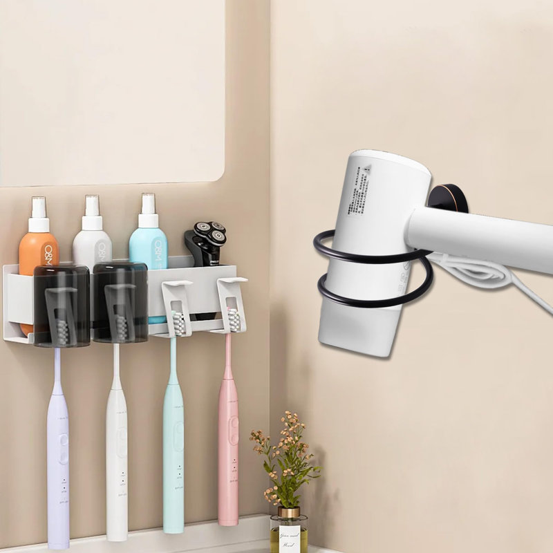 Bathroom Hair Dryer Holder Hair Care Tools Holder Wall Mount Stainless Steel, Black