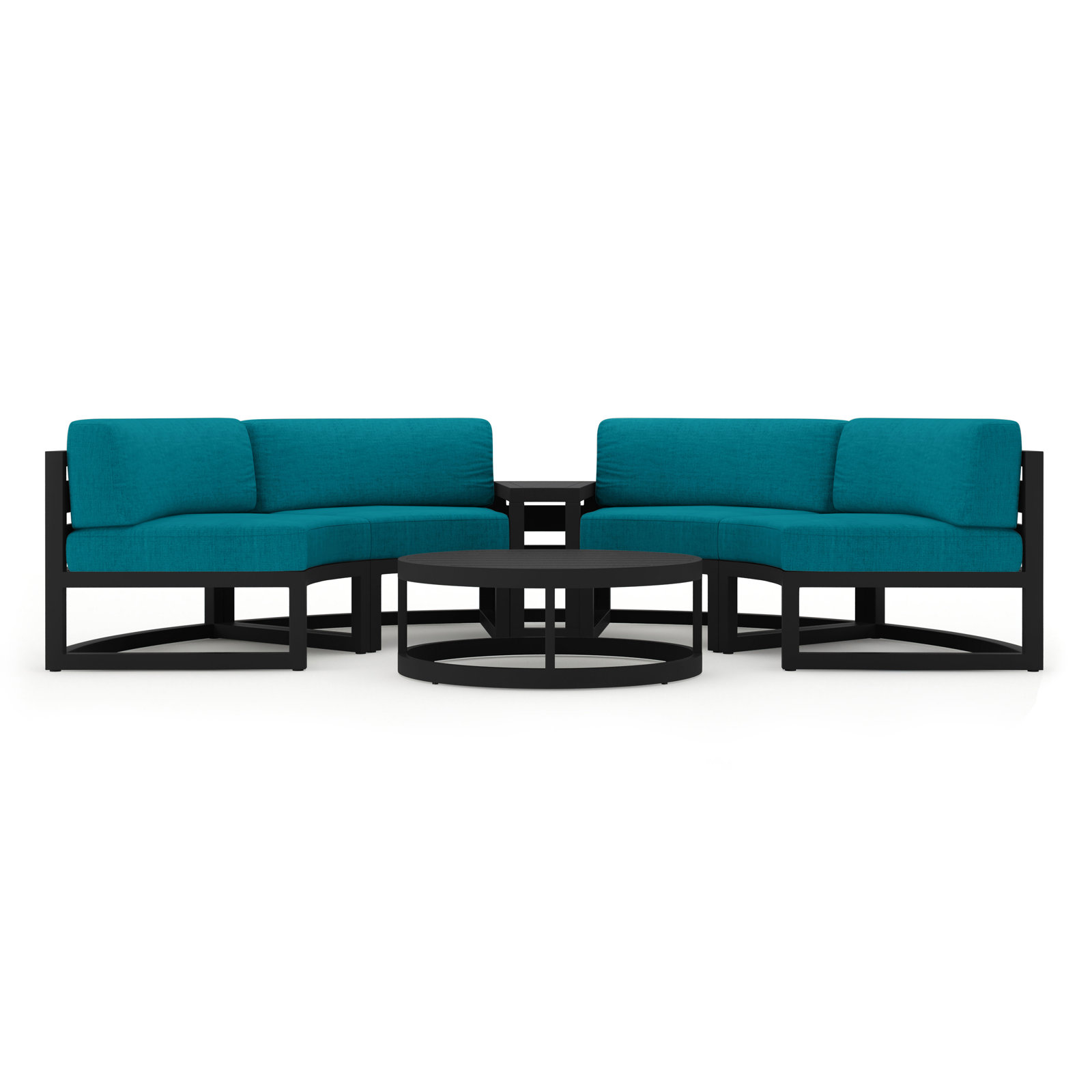 Bergeron 4 - Person Patio Conversation Set with Cushions, Spectrum Peacock Sunbrella® Plainweave, Black