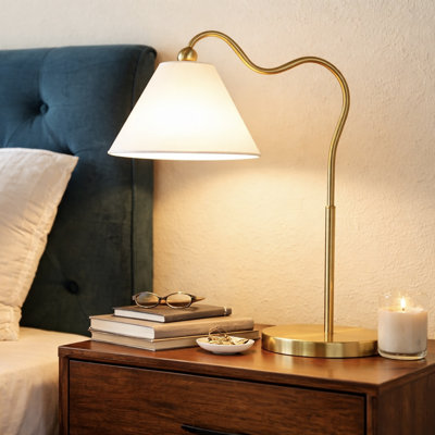 Curved Brass Ring Base Bedside Table Lamp